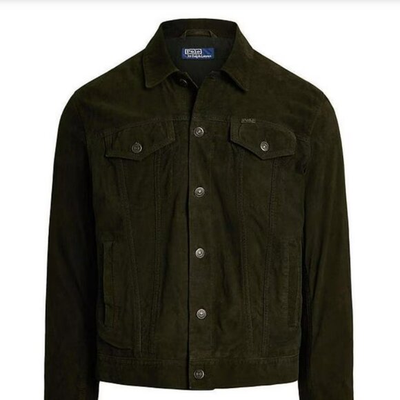 Polo Ralph Lauren Suede Trucker Jacket Men’s Medium NWT Olive Green